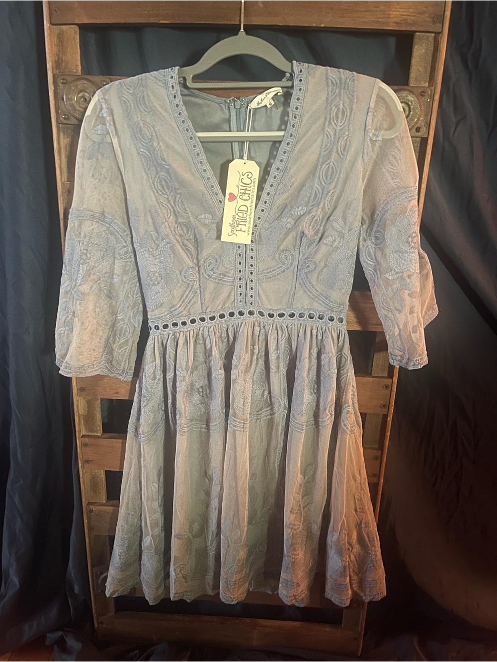 Embroidered Lace Midi Dress - Light Blue - Free People